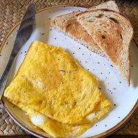 Egg omelette (zero veggies) at Grasshopper Cafe in Luang Prabang