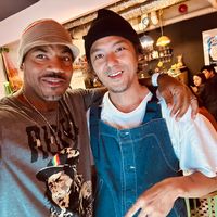 Kimatni aka The Vegan Cyborg with Masa, owner and head chef.  at WILL YOU CURRY ME? in Fukuoka
