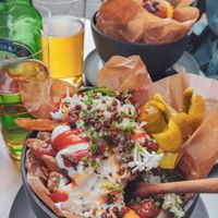 [May 2023] Dutch special (vegan). Spicy ketchup, mayo, onion mix, jewish pickles, nutmeg crumble. at Pom Friterie in Stockholm