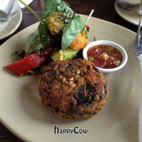 Vegan Bonza Pattie with salad at Kunara Organic Natural Food Store and Cafe in Sunshine Coast