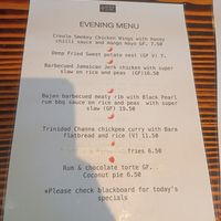 Menue at Black Pearl Creole Kitchen in Gairloch