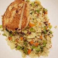 Cauliflower Rice with Gardein Chicken at Triple George Grill in Las Vegas