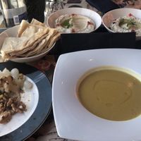 Hummus, moutabal and lentil soup provided on request   at Stills in Abu Dhabi