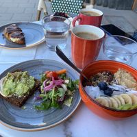 Vegan avocado sandwich & açaí bowl at Melrose Cafe in Uppsala