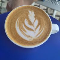 Decaf cappuccino with oat milk at The Capsule Cafe in Ericeira