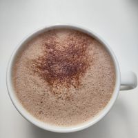 Hot chocolate with oat milk at The Capsule Cafe in Ericeira