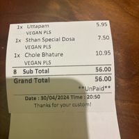 Receipt   at Sthan M1 in Manchester