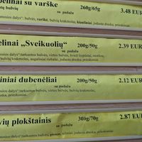 Two vegan options pictured here, ingredients listed under each selection. Menu seemed to have dairy and other notable ingredients in bold. at Bulve (Potato) in Gargzdai