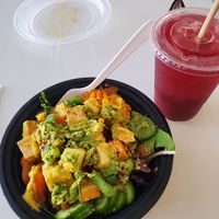 Earthy Bowl and fruit tea at Fresh Cafe in Escondido