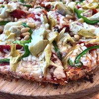 Picasso pizza with vegan cheese at Avatara Pizza in Calgary