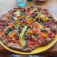 Amazing pizza with not too much cheese on it at El Fogon de Villacarriedo in Villacarriedo
