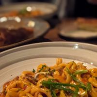 Casarecce, mushrooms seem lost on the sweet gochujang sauce at Larch in Leavenworth