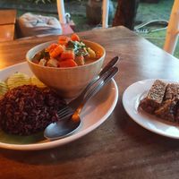 Massaman curry with a homemade tempeh side at Orion Cafe in Koh Phangan