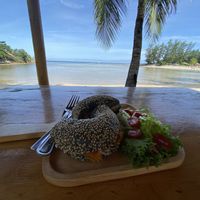 Meritorious attempt at a bagel. Terrific toppings. at Orion Cafe in Koh Phangan