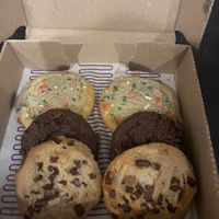 Vegan cookie box with three different vegan flavors at Insomnia Cookies in Jacksonville