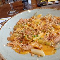 The vegan Mac N Cheese. Most of the menu isn't vegan but everything has a recommended beer... at Bier Central in Brussels