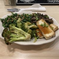 Market vegetable plate : my choice today was garlic broccoli, mushrooms, kale, tofu at Westville - Chelsea in New York City