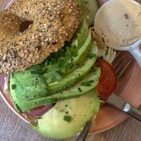 Everything bagel with avocado & tomato and a vegan cream cheese. at Bagels & Beans in Eindhoven