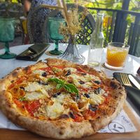 Pizza Capriciosa, best mozarella! at Plant Bistro in Ubud