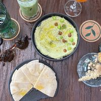 Hummus Edamame, Iced Matcha Latte with Coconutmilk and Apple Cinnamon Kombucha   at Plant Bistro in Ubud