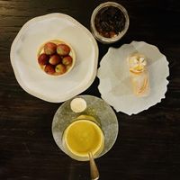 (Clockwise) Tiramisù Nutella, Lemon Orange Cake, Golden Latte, Strawberry Fresh Fruit Tart   at Plant Bistro in Ubud