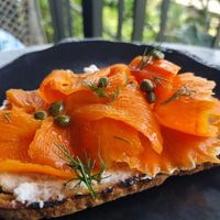 Salmon toast. That's carrot. at Plant Bistro in Ubud