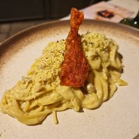 Carbonara with plant bacon at Plant Bistro in Ubud