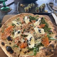 ‘Salmon’ and ‘mascarpone’ pizza  at Plant Bistro in Ubud