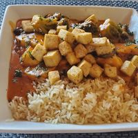 Thai Curry Vegan dish w/tofu at Blue Cow Cafe in Big Rapids
