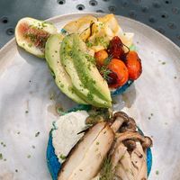 Rainbow bagel with different veggies   at Santa G. Bagel House in Ibiza