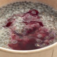 Chai and raspberry compote   at La Carmanyola in Girona