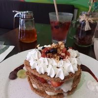 Pancakes would have been pretty unexciting without the toppings. With the toppings it was nice at Bio & Natural - Con Constituyentes in Playa Del Carmen