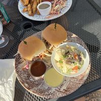 Hot Nashville Chicken Sliders (with buffalo and maple mustard sauce on the side) and truffle potato salad  at Buffalo Rouge Brewing in Kelowna