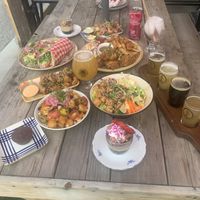 Meal and drinks  at Buffalo Rouge Brewing in Kelowna