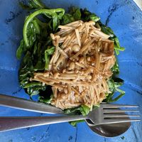 Braised Pea sprouts with enoki mushrooms   at Gong De Lin in Melbourne