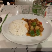 Sweet and sour “pork” on rice  at Gong De Lin in Melbourne