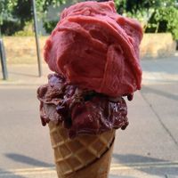 Watermelon sorbet and cherry praline at Gelateria Romeo & Giulietta in North London