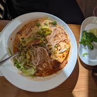 Half eaten Bun bo. Very tasty at VG Noodle in Turku