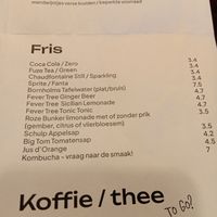 Soft drink menu (July 2025) at Fret  in Den Bosch