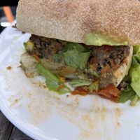 Black bean burger (only showing part)  at veg+ in Hudson
