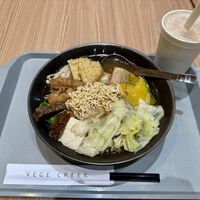 The signature meal and bubble tea with vegan milk  at TPE - Vege Creek 蔬河 - T2 in Taoyuan City