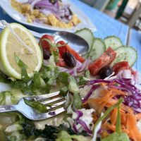 Fava beans and salad. Started eating before picture!   at Galini - Γαλήνη Ψαροταβέρνα in Rafina