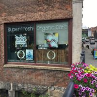 Sign at Superfresh Organic Cafe in Brattleboro
