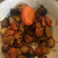 Side of roadted veggies at Superfresh Organic Cafe in Brattleboro