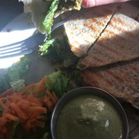 Quesadillas with pesto sauce at Superfresh Organic Cafe in Brattleboro