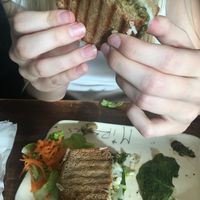 Pesto melt (if I remember correctly) with pesto & mozzarella at Superfresh Organic Cafe in Brattleboro