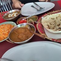 Vegan butter chicken, biriani and vegan garlic nan. at Bombay Palace in Hua Hin