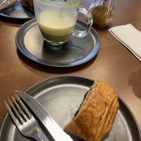 Chocolate croissant cut in half to share 💕 (10/10)  at Amateur Coffee & Run Club in Lima