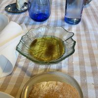 “Vegan fried egg” (sulphuric salt and evoo) they gave with bread to start - very nice touch   at Casa Xurde in Las Arenas