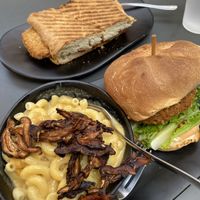Coconut burger, Mac and cheese and eggplant panini  at Green Bar and Kitchen in Fort Lauderdale